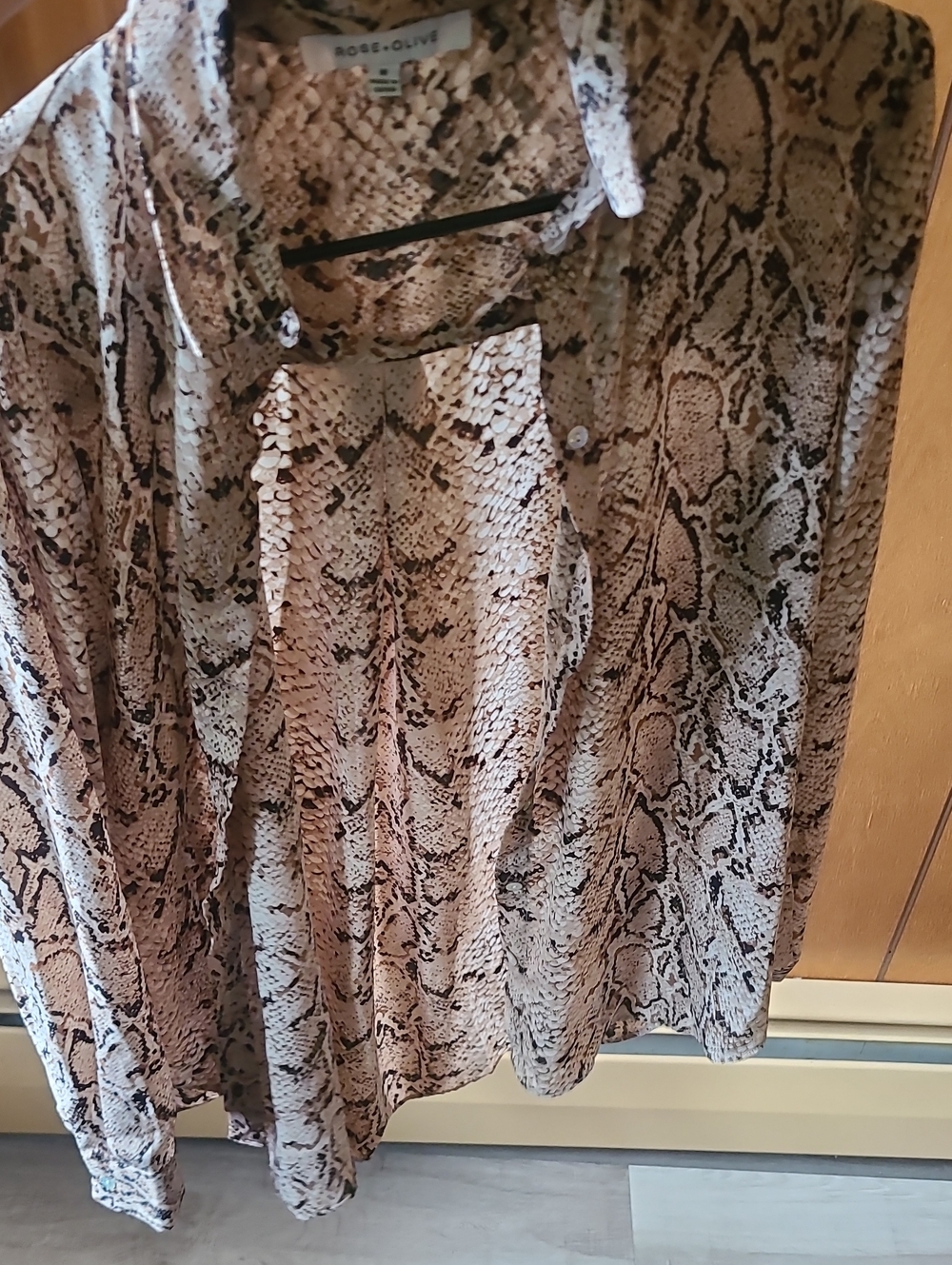 Rose & Olive Neutral Snake Print Button-Front Blouse